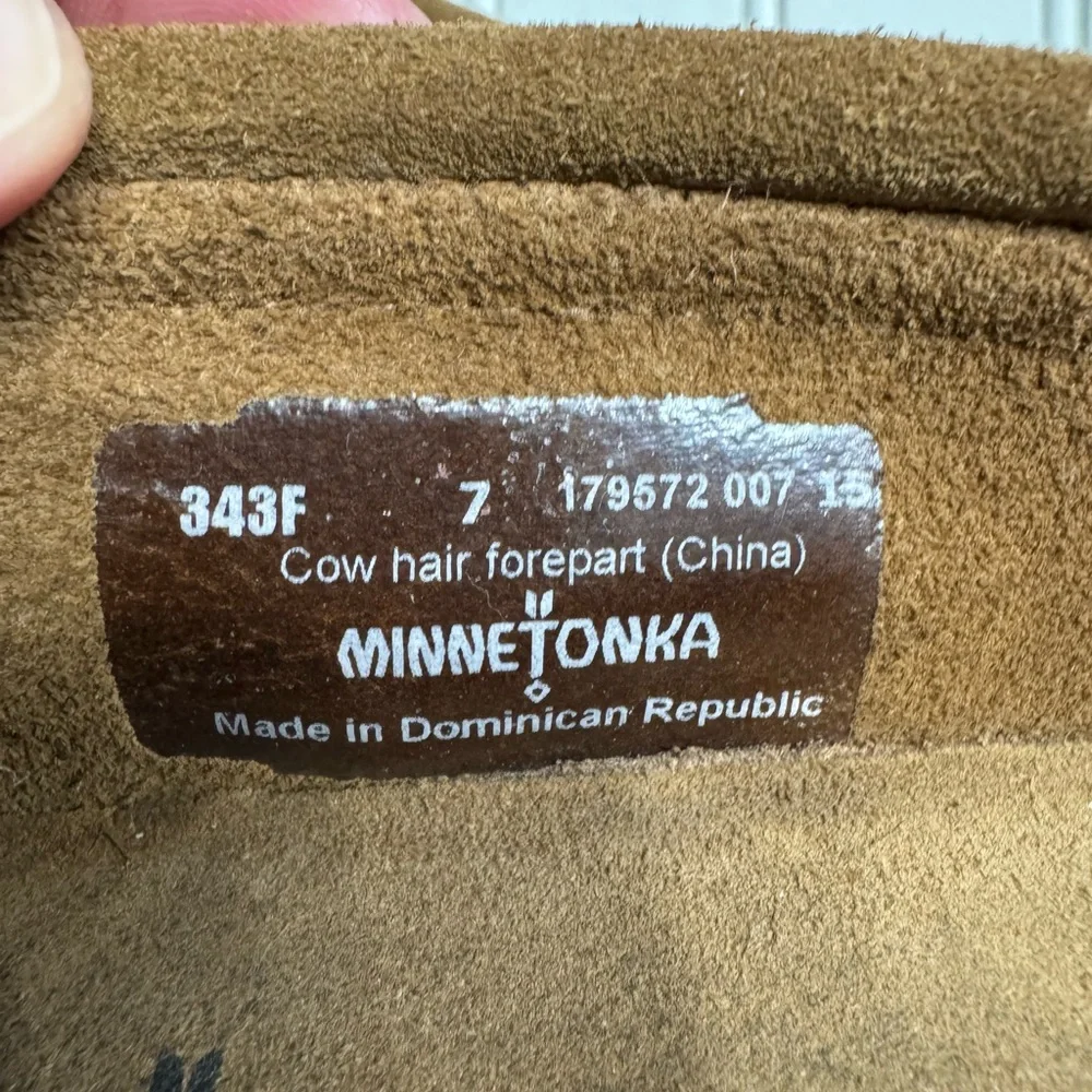 Minnetonka Suede Leather Moccasins Loafers Leopard Calf Hair Fur Shoes Size 7